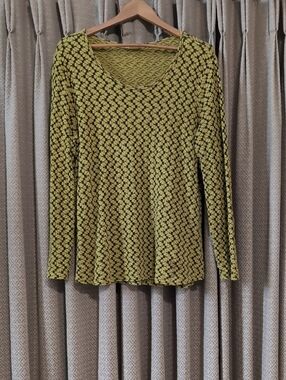 Women's Size Medium Tianello Yellow & Black Tunic Long Sleeve Textured Blouse